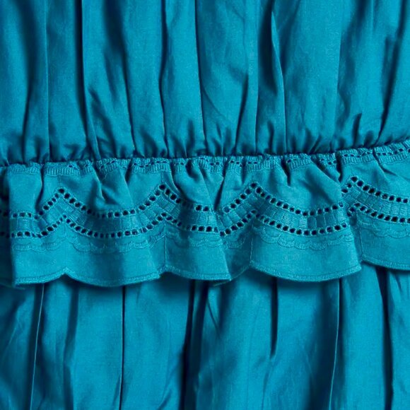 ANTHROPOLOGIE ASTRIDE COTTON RUFFLED VOILE QUILT QUEEN TEAL BLUE NWT ORIG. $298 - Picture 4 of 8